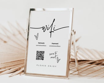Wifi sign - WiFi QR Code Sign - Retro wifi password sign - Editable WiFi Password Sign Template - Printable WiFi Sign - airbnb signs - Amy