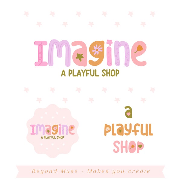 Playful Imagine logo design - Bright Rainbow pattern logo - Colorful boutique logo - creative Editable Logo Designs - DIY fun Logo  - IM1