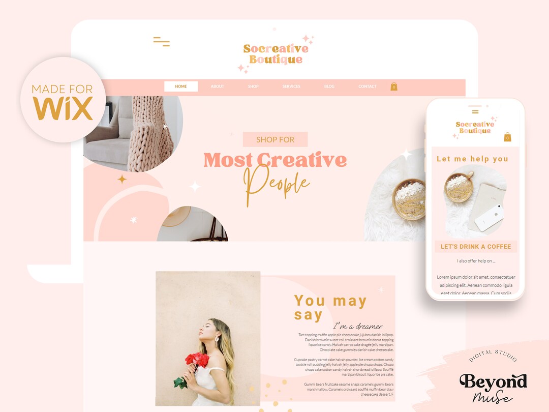 Wix site Template Small Business Cute Bright and Blush Etsy