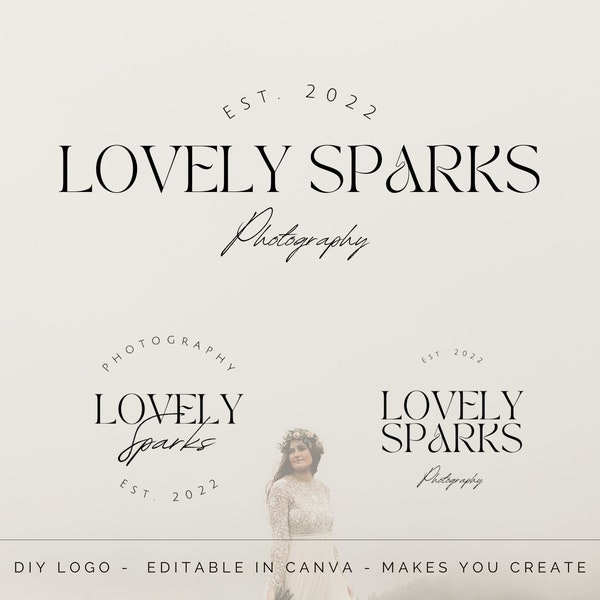 Boho Photography Logo Design - Bohemian Photographer Logo - Rustic Logo - Modern Logo  - DIY Editable logo - Instant Download- Lovely Sparks