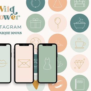 Boho Instagram Highlight Covers | Cute Aesthetic line art Story Icons | hand drawn pastel retro Highlight | Colorful lifestyle| Wild Flower