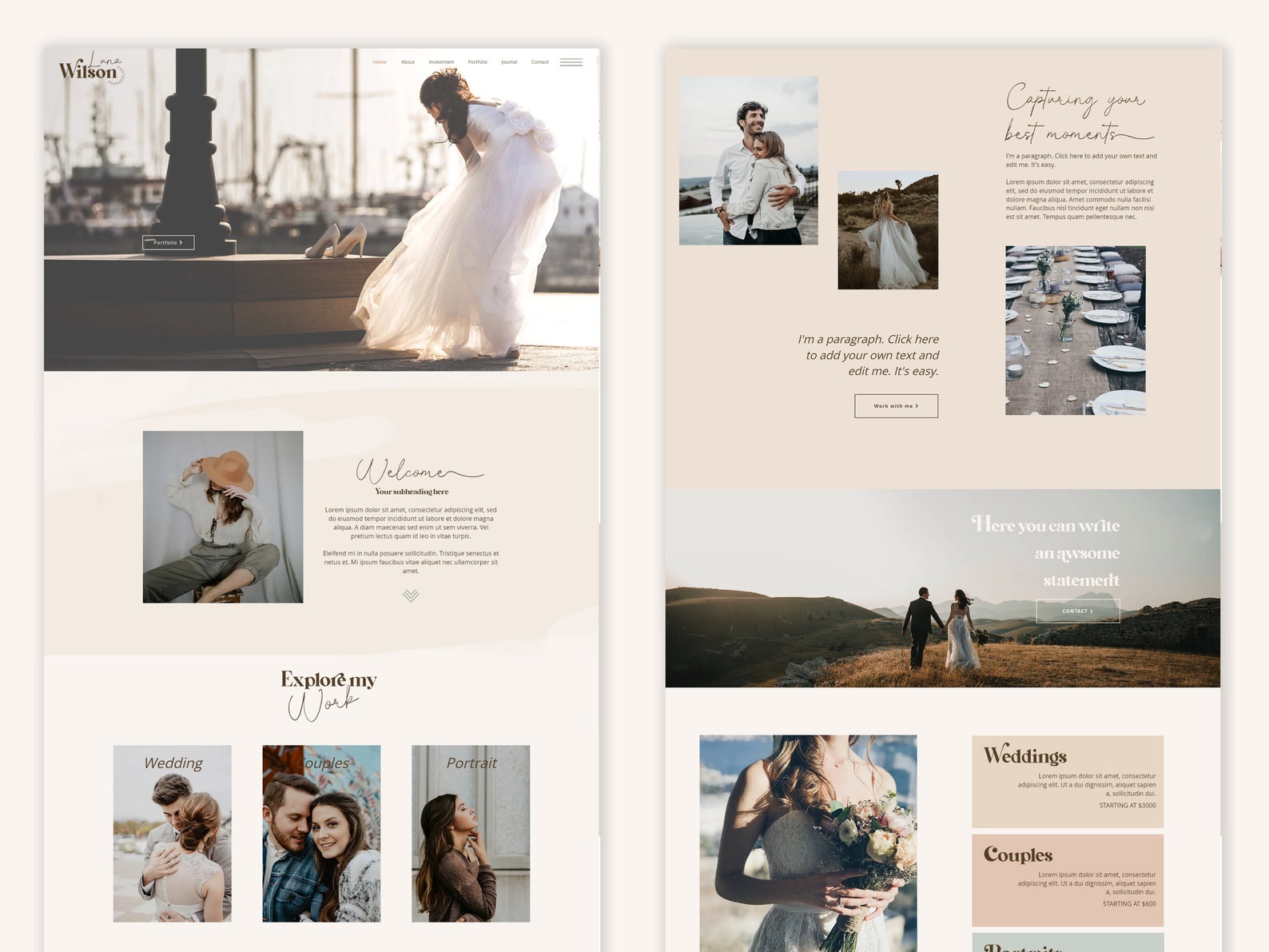 Wix Website Template Photographer - Boho Wix Wedding Photography - Wix ...