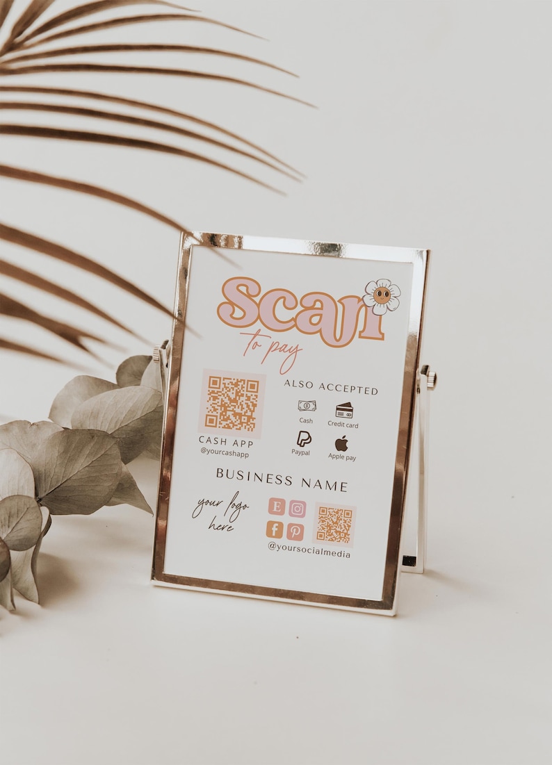 Retro Scan to Pay Sign 90s QR Code Sign Template Groovy - Etsy