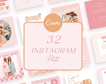 Pastel Instagram post template | 90s social media template | Instagram Branding |  Pink Orange Canva | retro colorful Canva Template- Dawn