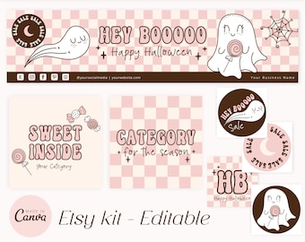 Halloween Etsy banner Canva - Retro Etsy shop banners - etsy shop kit - Spooky Halloween etsy banner template - Groovy etsy Shop kit - H1
