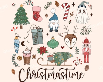 Retro Christmastime png - Sublimation Digital Design Download - girly christmas png - Boho groovy christmas png - Holiday Season - C1