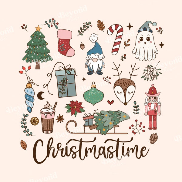 Retro Christmastime png - Sublimation Digital Design Download - girly christmas png - Boho groovy christmas png - Holiday Season - C1