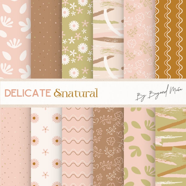 Delicate & natural Seamless Pattern - Digital Paper -  Scrapbook Paper - Designer Paper - Digital Background - Flowers - Art - Leaves - DE1