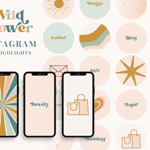 Instagram highlight Covers - Bright colorful retro instagram icons - pastel canva template boho chic - Instagram Stories  - Wild Flower