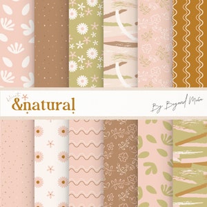 Modello senza cuciture delicato e naturale - Carta digitale - Carta per album - Carta di design - Sfondo digitale - Fiori - Arte - Foglie - DE1