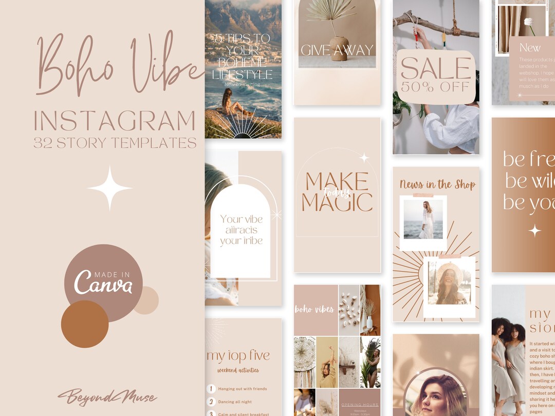 Boho Instagram Templates for Canva, Instagram Story Template, Ecommerce ...