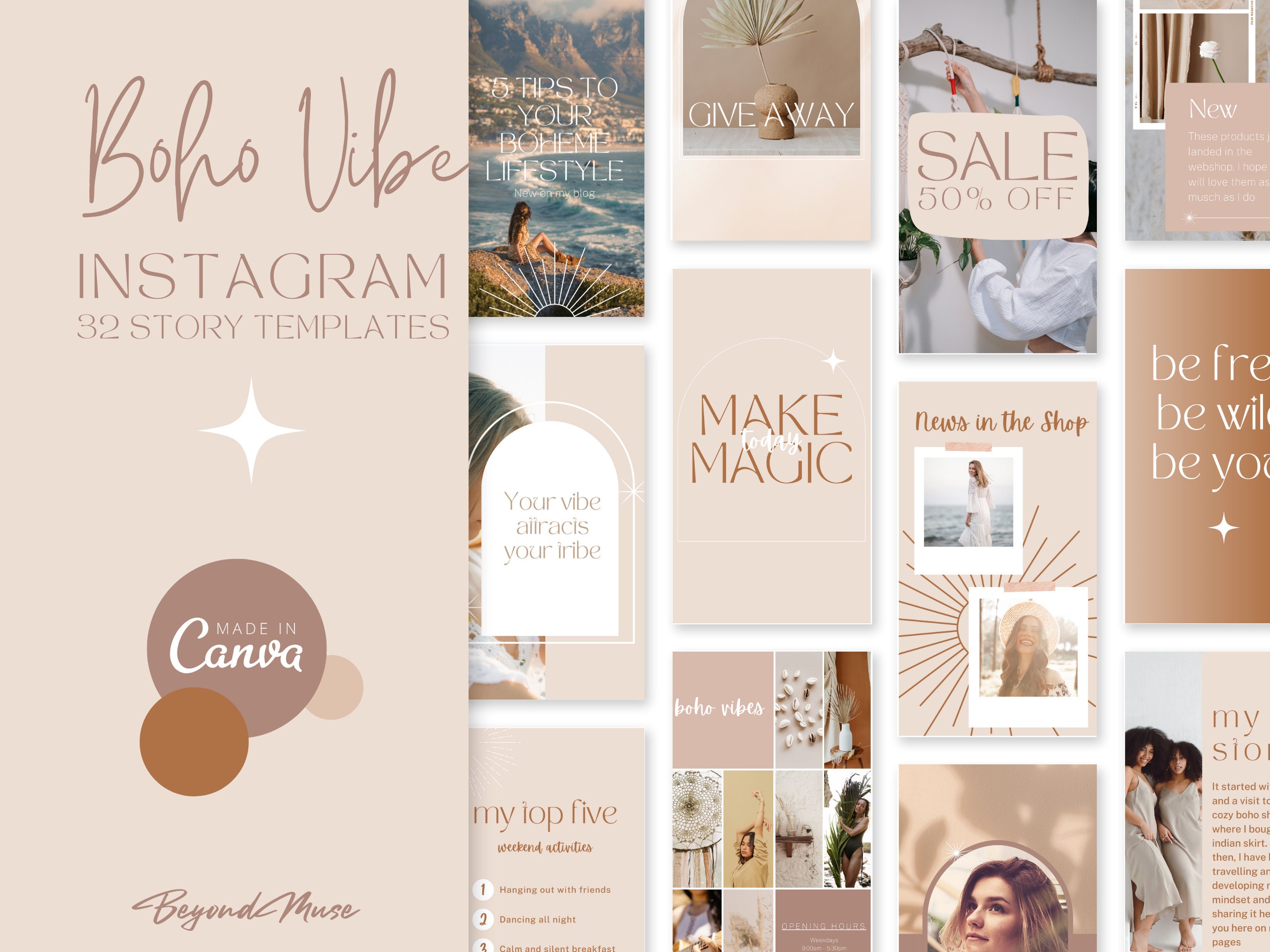 Boho Instagram Templates for Canva, Instagram Story Template, Ecommerce ...