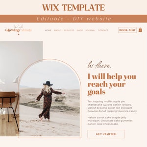 Coach Wix website template - This minimal boho web design is made for coach,girl boss, webshops, influencer, small business - Glowing Minds