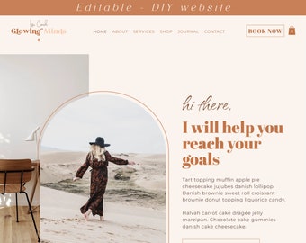 Coach Wix website template - This minimal boho web design is made for coach,girl boss, webshops, influencer, small business - Glowing Minds