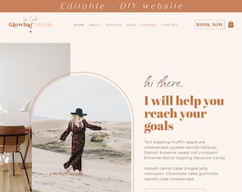 Coach Wix website template - This minimal boho web design is made for coach,girl boss, webshops, influencer, small business - Glowing Minds