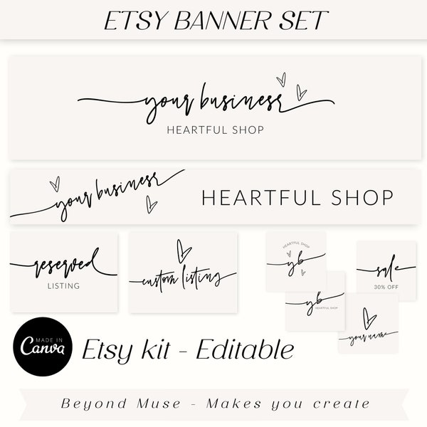 Etsy banner - Etsy shop banners - etsy shop kit - Boho etsy banner template - etsy branding kit - Neutral Beige Aesthetic Branding - Amy