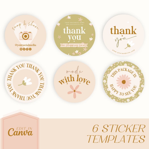 Delicate & Natural Thank Stickers template Canva | Printable packaging sticker for small business | Packaging Labels | made with Love - DE1