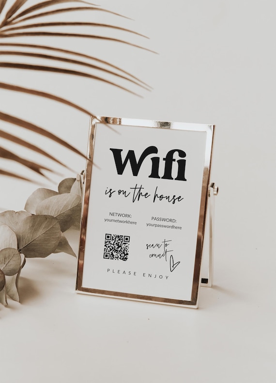 Wifi sign - WiFi QR Code Sign - Retro wifi password sign - Editable WiFi Password Sign Template - Printable WiFi Sign - airbnb signs - Amy