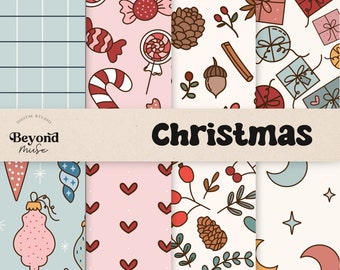 Digital Papers Groovy Christmas - plakboekpapier - naadloos patroon - schattig designpapier - retro kerstmis - kerstmis - santa - png - C1