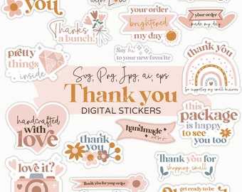 Boho Thank you stickers SVG PNG bundle | Printable packaging sticker for small business png | Packaging Labels | made with Love - CA1