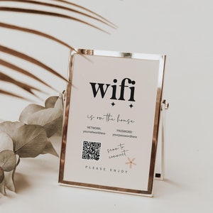 Wifi Sign - Wifi QR Code Sign - Retro Wifi Password Sign - Editable Wifi Password Sign Template ...