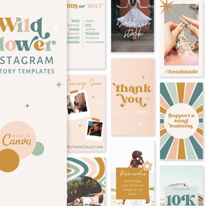 Retro Instagram Story - Groovy Retro Instagram feed - Canva Templates - Bright Creative Boho Quotes - Etsy seller - ecommerce - Wild Flower