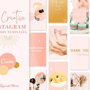 Różowe szablony historii na Instagramie, jasne boho media społecznościowe, szablony Canva, szablon na Instagramie, cytaty, mała firma - So Creative