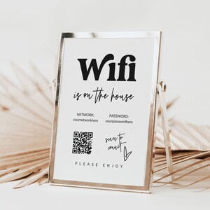 Wifi Sign - Wifi QR Code Sign - Retro Wifi Password Sign - Editable Wifi Password Sign Template ...