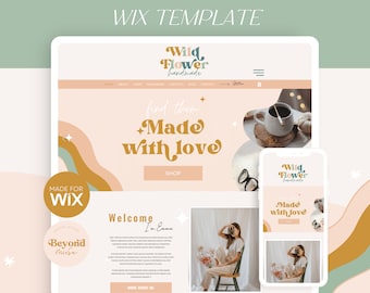 Boho Retro Wix website template -  Bright colorful wix template made for web shop, small business and creatives - ecommerce - Wild Flower