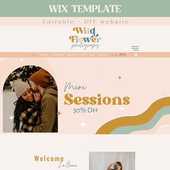 Photographer Wix template - boho Wix website template -  retro colorful photography - groovy photographer wix website - Wild Flower