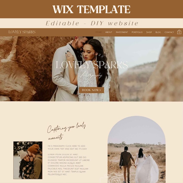 Wix Website Template Photographer - Boho Wix template - Wedding photography -  Wix Website Design Photographer - Wix Website - Lovely Sparks