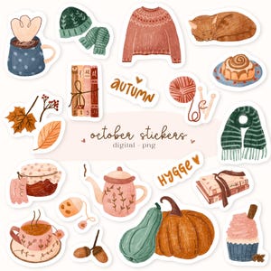 Digitale sticker oktoberstickers | Herfst - bundel PNG - dagboek - kalender - planner - afdrukbare stickers - schattige stickers - plakboek