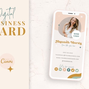 Digitaal visitekaartje - Retro Boho Fun Brand - DIY-telefoonkaart - Helder kleurrijk modern bewerkbaar visitekaartje - bewerkbare kaart - wilde bloem