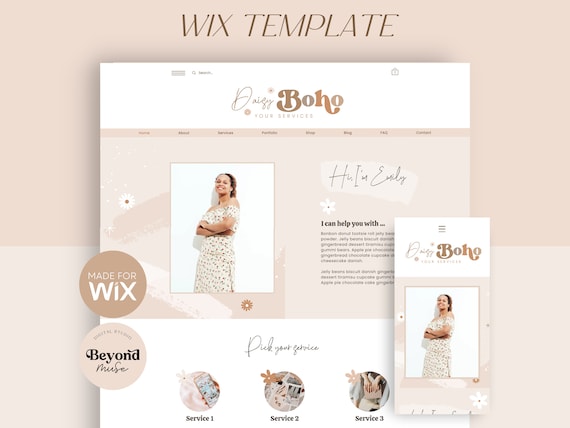 Wix Website Template - wix template for creatives, coaches, virtual assistants or small business - boho premium website design - Daisy Boho