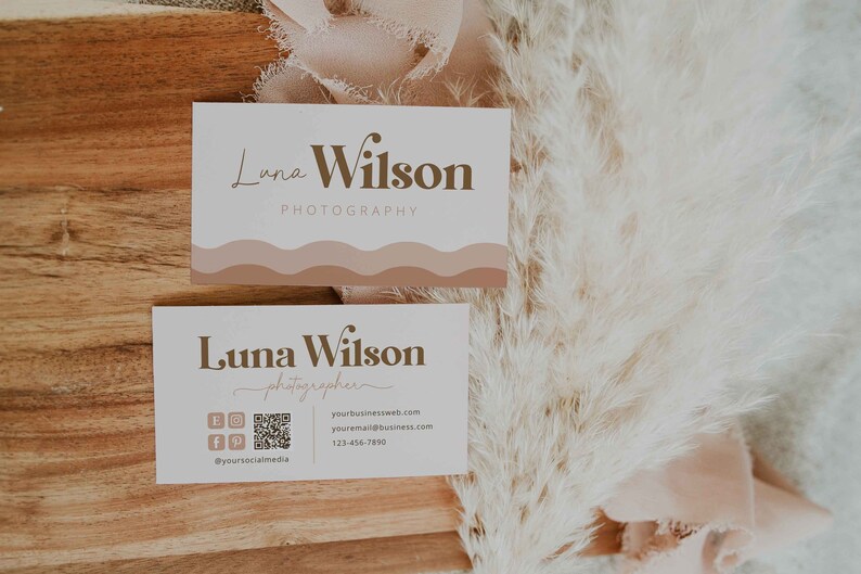 Modern Business Card Template, Printable Boho Business Card, Retro Business Branding, Classic Business Card Design, Photographer, Luna image 2