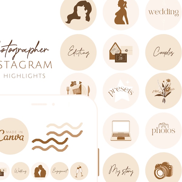 Fotografen-Instagram-Highlight-Cover – Boho-neutrale Fotografie-Instagram-Symbole – Canva-Vorlagen – Hochzeitsfotografie – Lovely Sparks