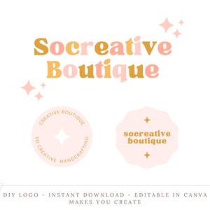 Editable Logo Designs, DIY Bright and happy bohemian Logo, Blogger Logo, Round Circle Logo, Sunshine, Instant Download, So Creative, Canva