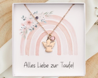 Taufgeschenk Taufkette Schutzengel zur Taufe Kommunion Mädchen Halskette Edelstahl
