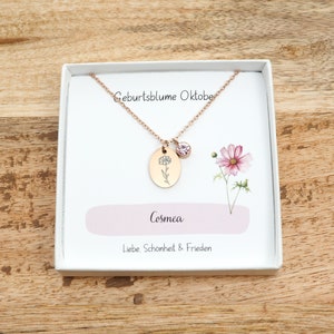 Birth flower necklace oval, birthstone necklace image 1