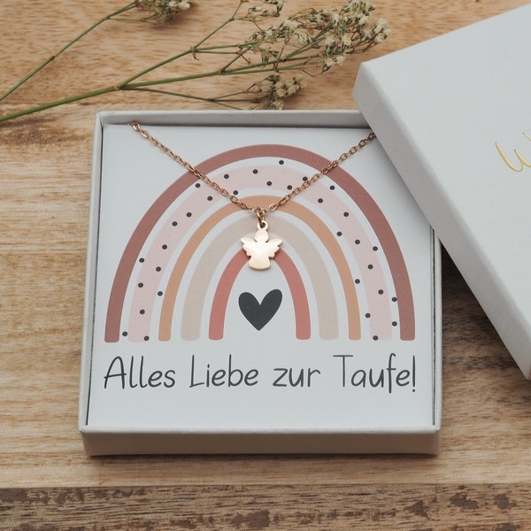 Kette mit Engel-Anhänger | Geschenk zur Taufe | Geschenk zur Kommunion | Halskette | Edelstahl | Schutzengel