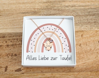 Personalisierte Kette  Geschenk zur Taufe Kommunion Geschenk Geburt Halskette Edelstahl Schutzengel Taufkette