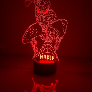 Personalized Spiderman Night Light, Spiderman LED Night Light, Child Night Light, Kid Room Decor, Remote Control Lamp, Kid&#39;s Christmas Gift
