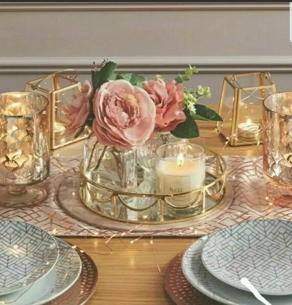 Beautiful 30cm Round Mirror Candle Plate Gold Plated Wedding Beautiful 30cm Round Mirror Candle, Round Mirror Candle Plate 30cm