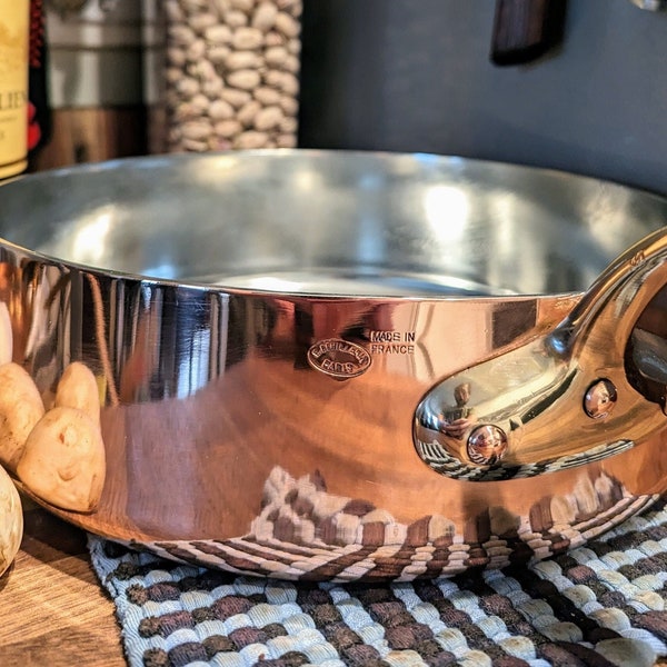 Mauviel, Lefevre or Havard 2qt / 20cm, 2.7qt /22cm, or 3.3qt / 24cm restored vintage copper saute, 1.8mm. Workhorse stovetop to oven fry pan