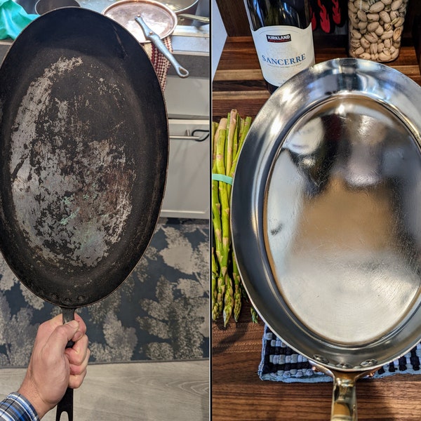 Retin your copper pan. Full restoration and new hand-wiped tin lining for your vintage, antique, or modern copper cookware