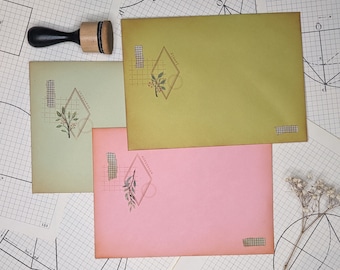 Handmade Vintage Style Envelopes with Botanical Collage Stickers - Set of 3