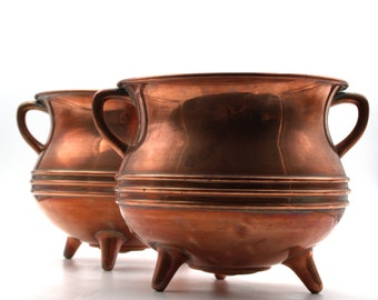 Set of 2 Vintage Copper Planters | Copper Pot | Vintage Copper pot with Handles | Mid Century Copper Planter | Large MCM Copper Planters