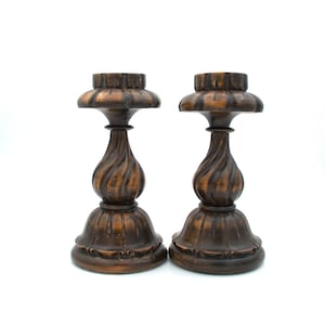 Wood Carved Candle Holders | Pair of Candlestick Holders | Antique | Carved Wood Decor | Ornate Wood Decor