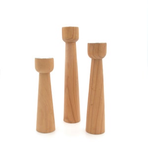 Natuurlijk beukenhout set van 3 kaarsenhouders | Kandelaarhouders | MCM | Gedraaid beukenhout | Modern uit het midden van de eeuw | Deens | Scandinavisch