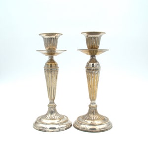 Pair of Silver Plated Brass Candle Holders | Egyptian Round Column | Art Deco | Silver Décor | Vintage Candle Holders | Art Deco Candlestick
